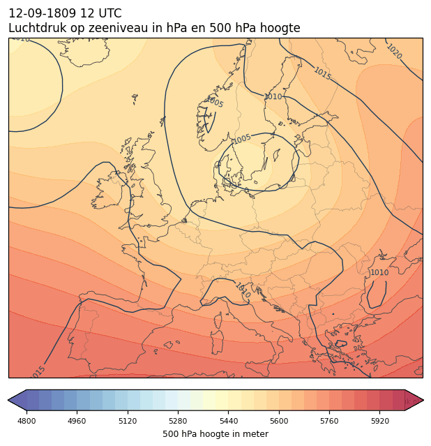Weerkaart van 12 september 1809 om 12 UTC