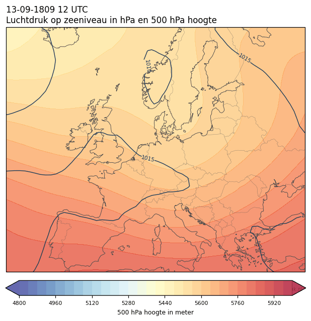 Weerkaart van 13 september 1809 om 12 UTC