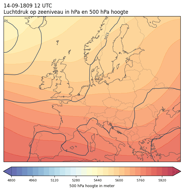 Weerkaart van 14 september 1809 om 12 UTC