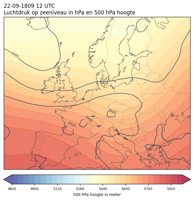 Weerkaart van 22 september 1809 om 12 UTC