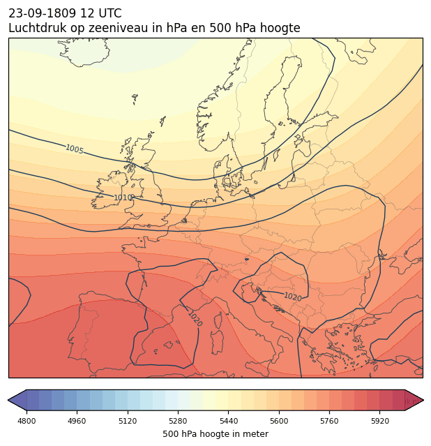 Weerkaart van 23 september 1809 om 12 UTC