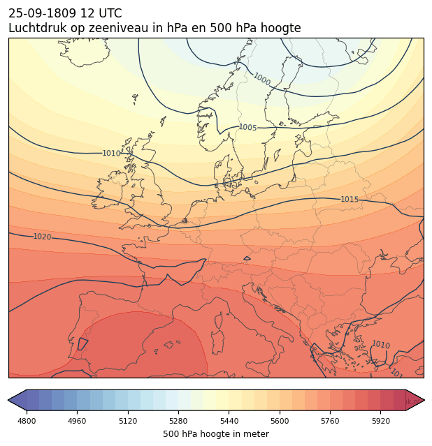 Weerkaart van 25 september 1809 om 12 UTC