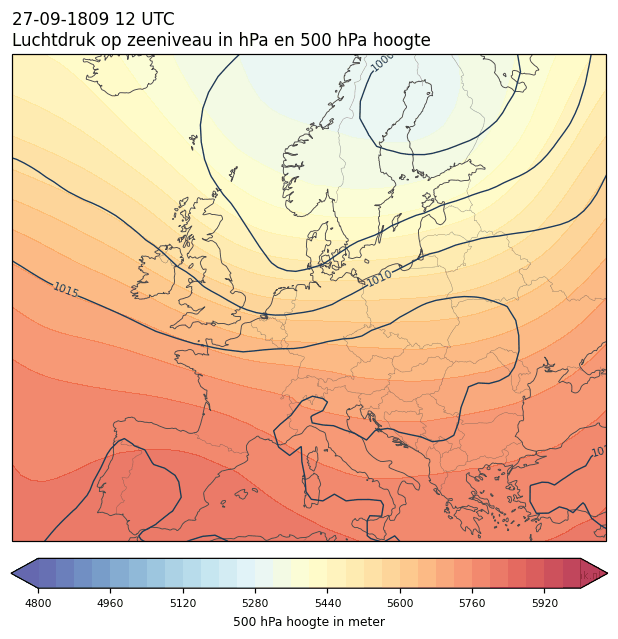 Weerkaart van 27 september 1809 om 12 UTC