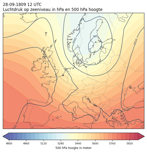 Weerkaart van 28 september 1809 om 12 UTC