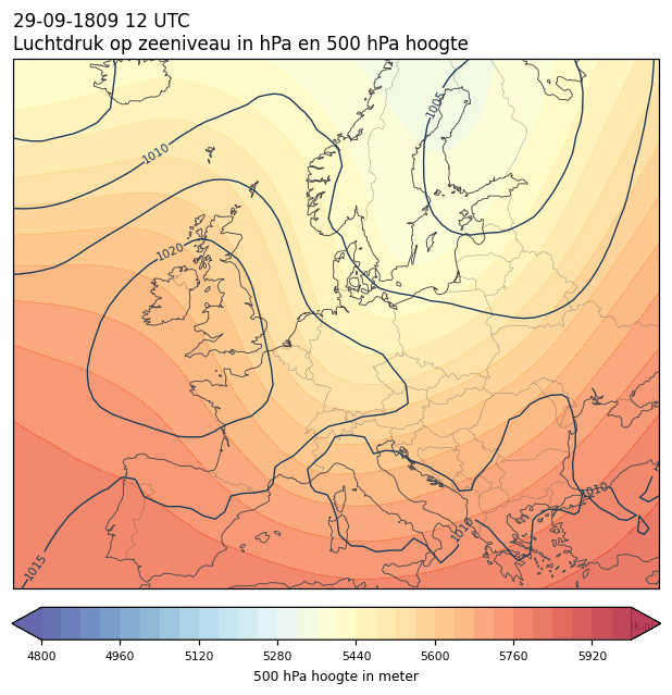 Weerkaart van 29 september 1809 om 12 UTC