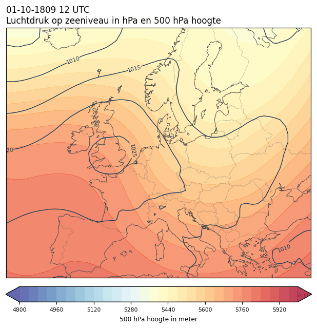 Weerkaart van 1 oktober 1809 om 12 UTC