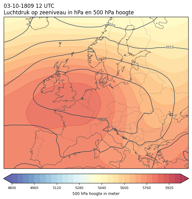 Weerkaart van 3 oktober 1809 om 12 UTC