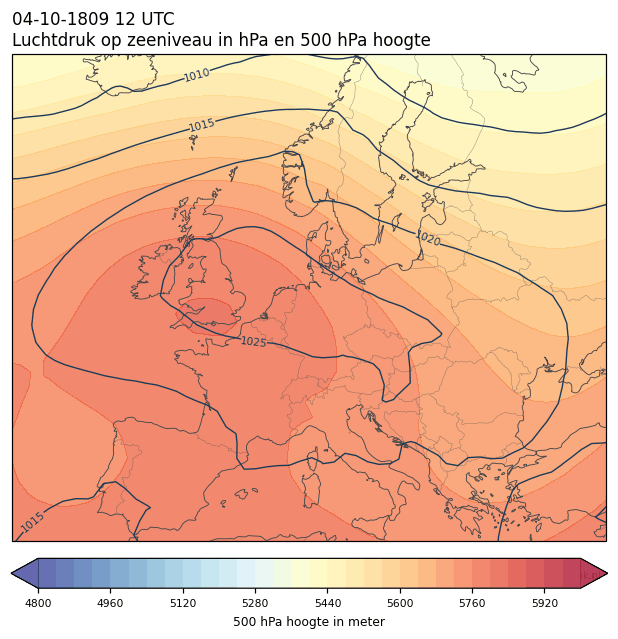 Weerkaart van 4 oktober 1809 om 12 UTC