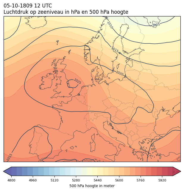 Weerkaart van 5 oktober 1809 om 12 UTC