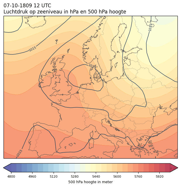 Weerkaart van 7 oktober 1809 om 12 UTC