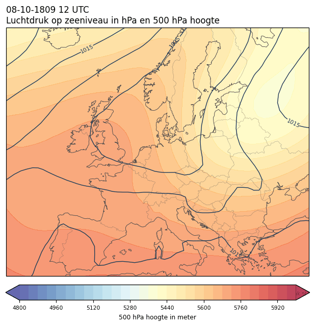 Weerkaart van 8 oktober 1809 om 12 UTC