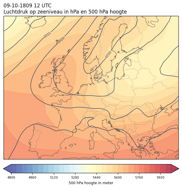 Weerkaart van 9 oktober 1809 om 12 UTC