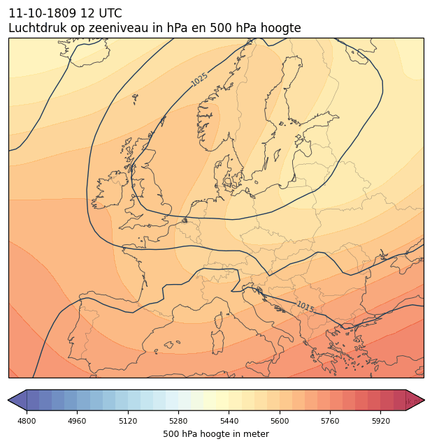 Weerkaart van 11 oktober 1809 om 12 UTC