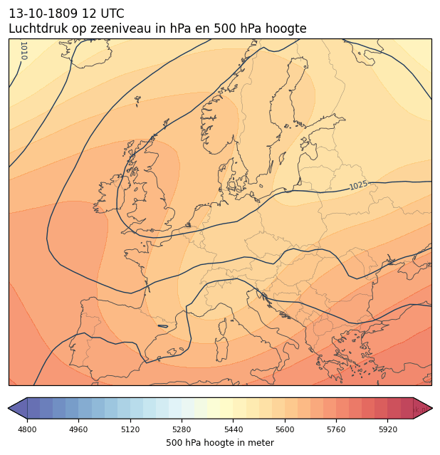Weerkaart van 13 oktober 1809 om 12 UTC