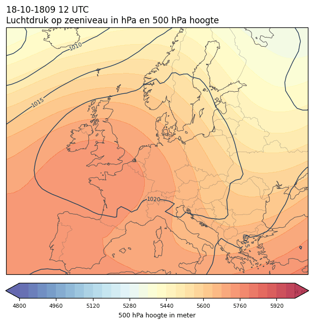 Weerkaart van 18 oktober 1809 om 12 UTC