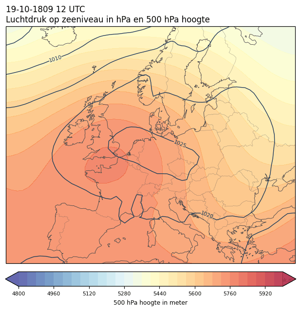 Weerkaart van 19 oktober 1809 om 12 UTC