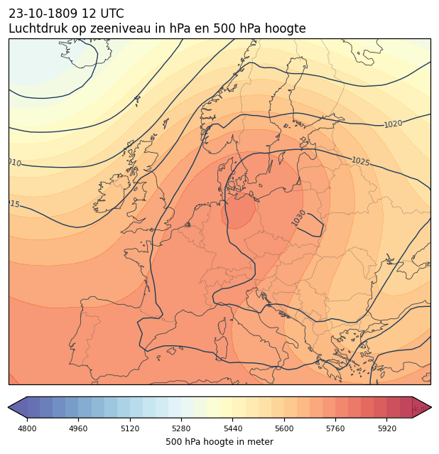 Weerkaart van 23 oktober 1809 om 12 UTC