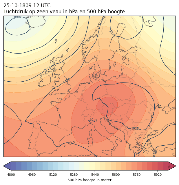 Weerkaart van 25 oktober 1809 om 12 UTC