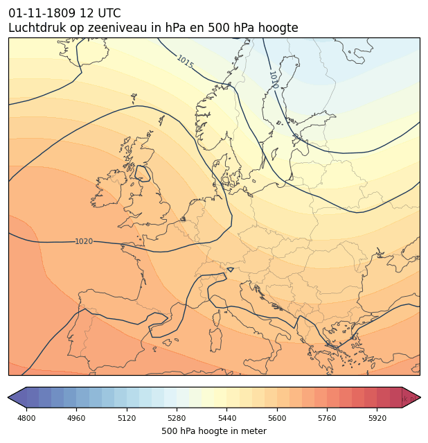 Weerkaart van 1 november 1809 om 12 UTC