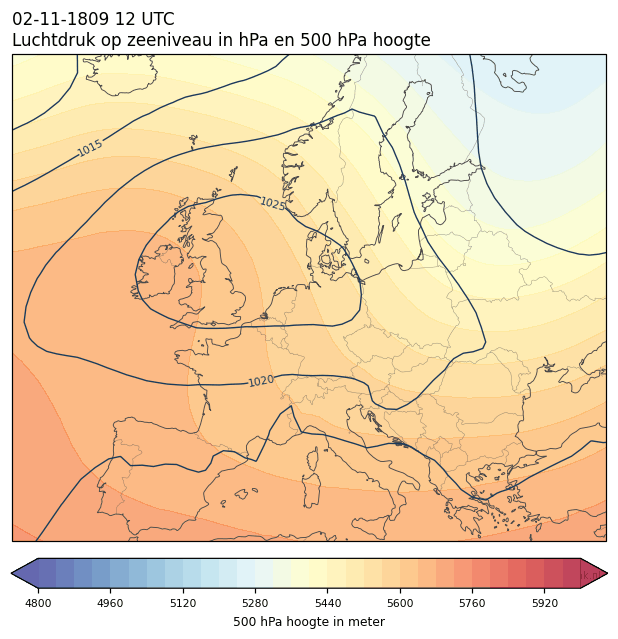 Weerkaart van 2 november 1809 om 12 UTC