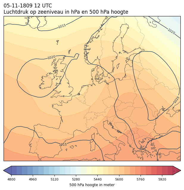 Weerkaart van 5 november 1809 om 12 UTC