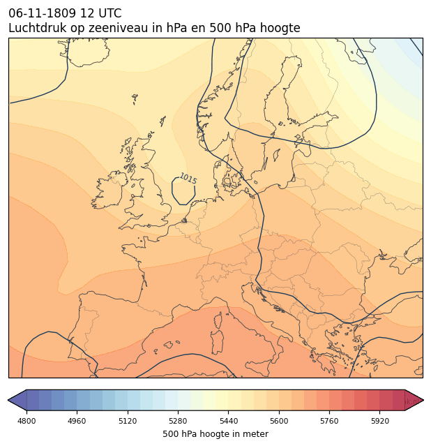 Weerkaart van 6 november 1809 om 12 UTC