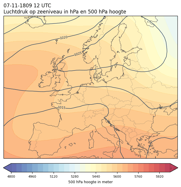 Weerkaart van 7 november 1809 om 12 UTC