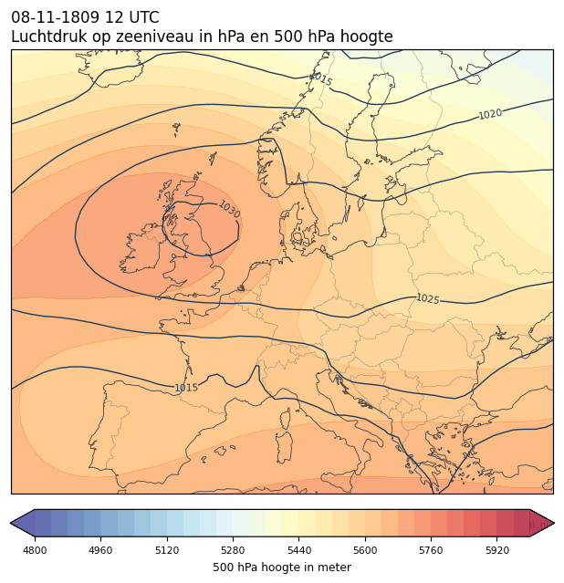 Weerkaart van 8 november 1809 om 12 UTC