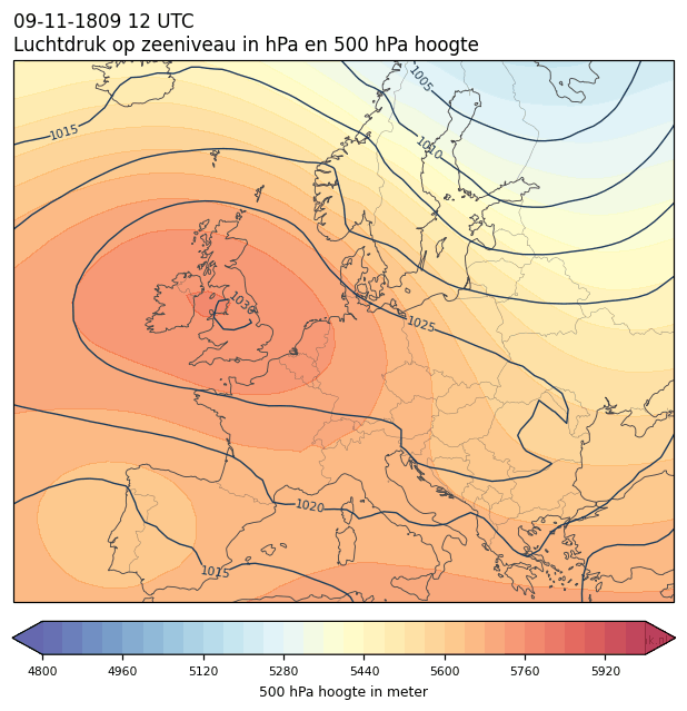 Weerkaart van 9 november 1809 om 12 UTC