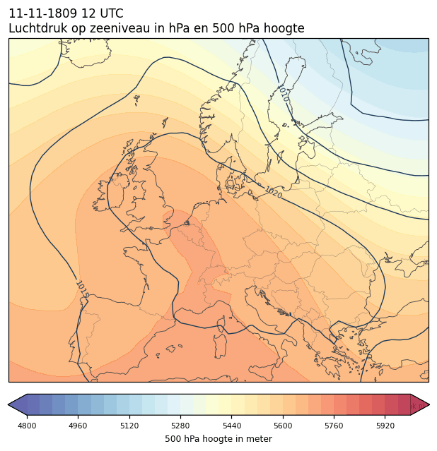 Weerkaart van 11 november 1809 om 12 UTC