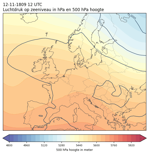 Weerkaart van 12 november 1809 om 12 UTC