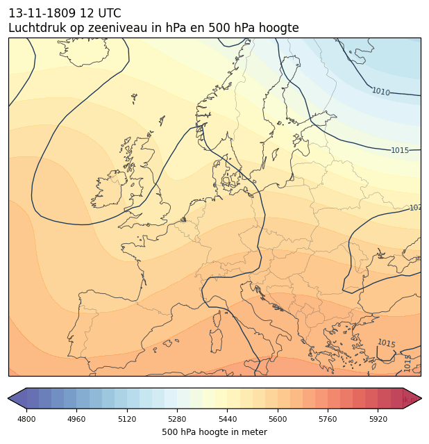 Weerkaart van 13 november 1809 om 12 UTC