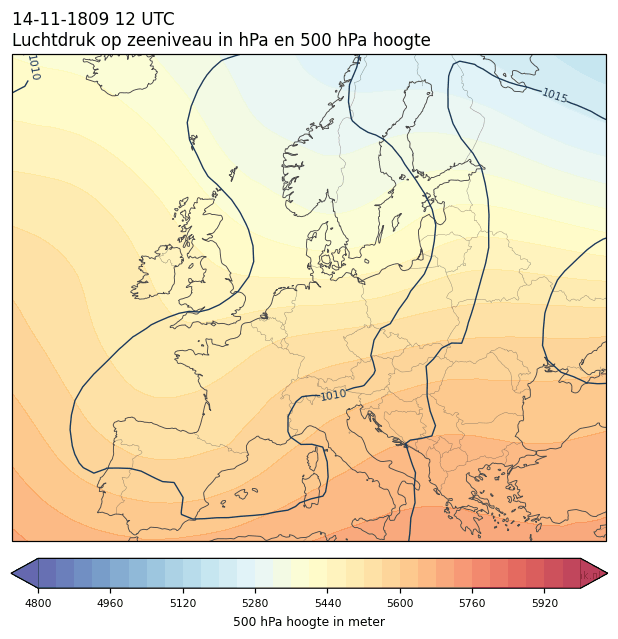 Weerkaart van 14 november 1809 om 12 UTC
