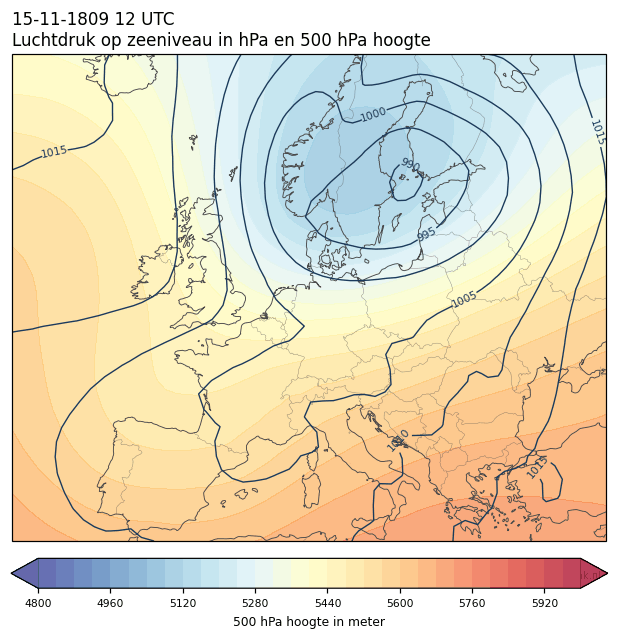 Weerkaart van 15 november 1809 om 12 UTC