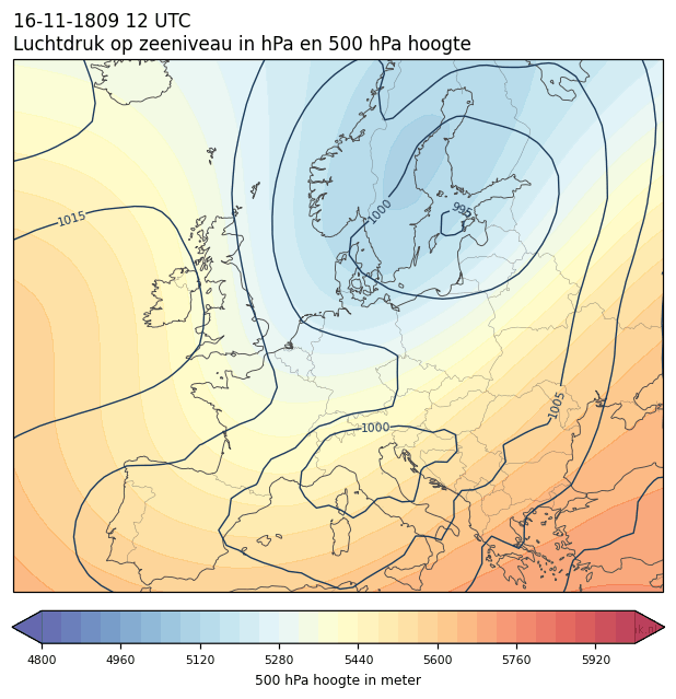 Weerkaart van 16 november 1809 om 12 UTC