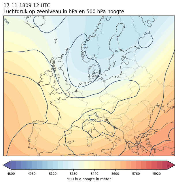 Weerkaart van 17 november 1809 om 12 UTC