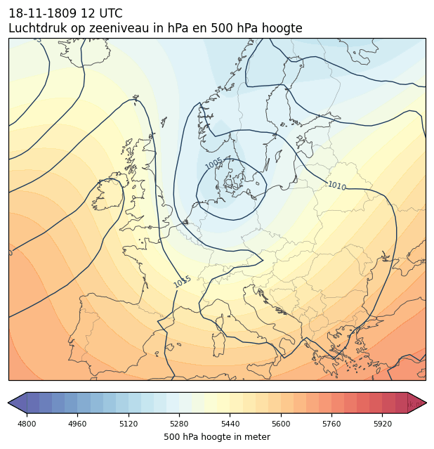 Weerkaart van 18 november 1809 om 12 UTC