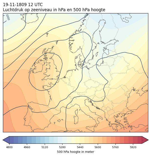 Weerkaart van 19 november 1809 om 12 UTC