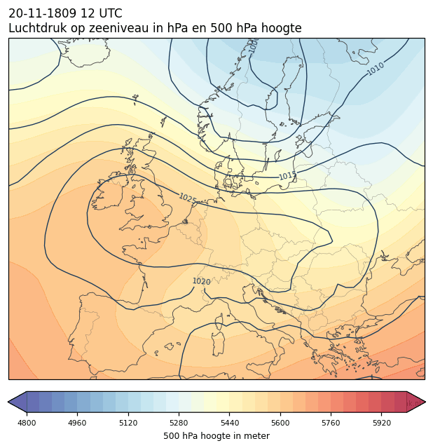 Weerkaart van 20 november 1809 om 12 UTC
