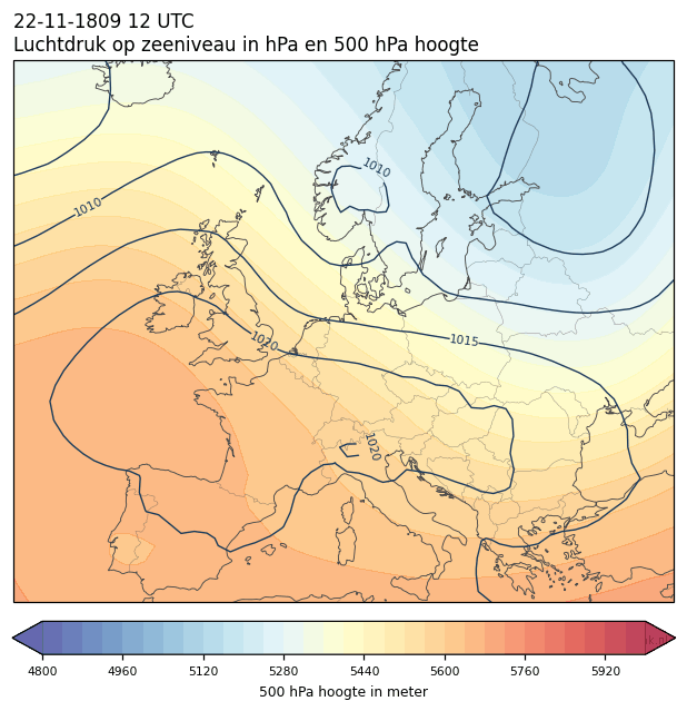 Weerkaart van 22 november 1809 om 12 UTC