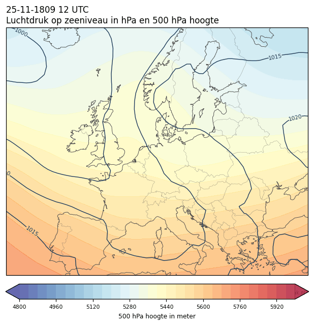 Weerkaart van 25 november 1809 om 12 UTC