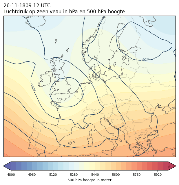 Weerkaart van 26 november 1809 om 12 UTC