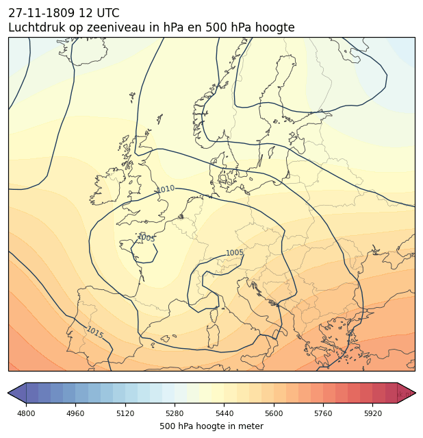 Weerkaart van 27 november 1809 om 12 UTC