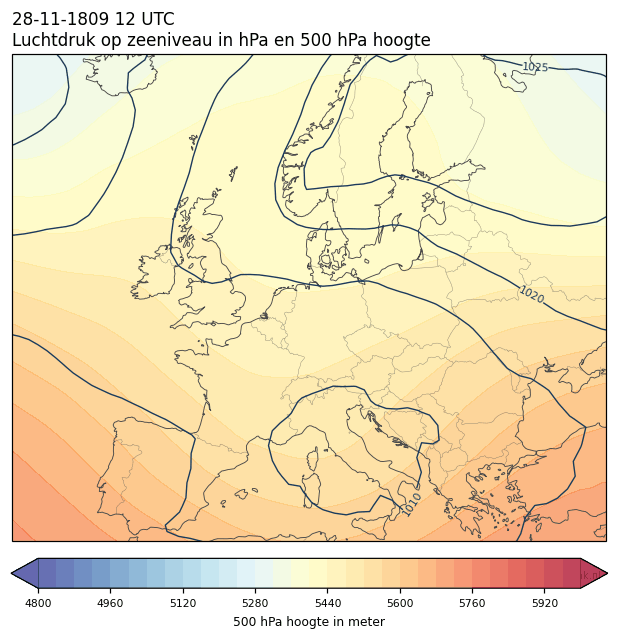 Weerkaart van 28 november 1809 om 12 UTC