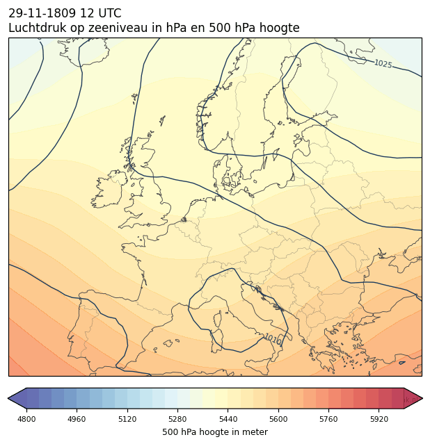 Weerkaart van 29 november 1809 om 12 UTC