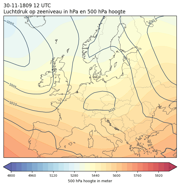 Weerkaart van 30 november 1809 om 12 UTC