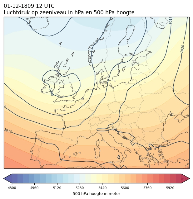 Weerkaart van 1 december 1809 om 12 UTC