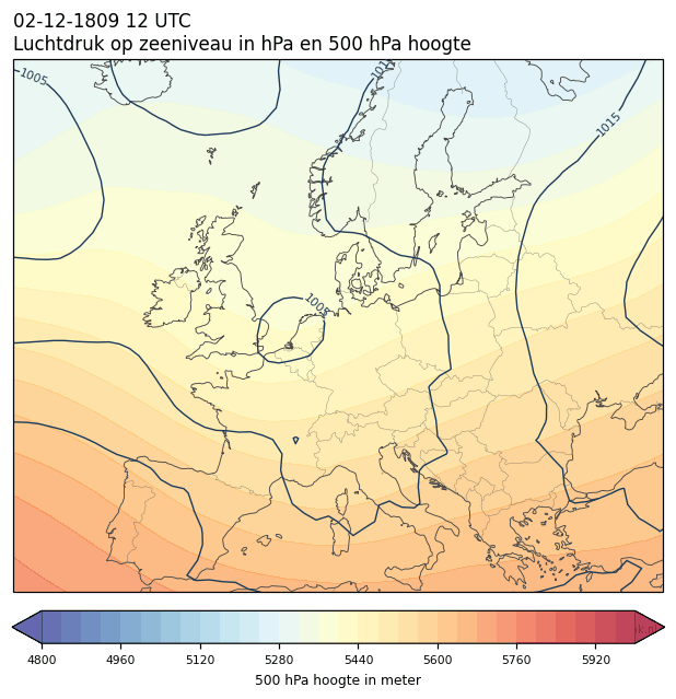 Weerkaart van 2 december 1809 om 12 UTC