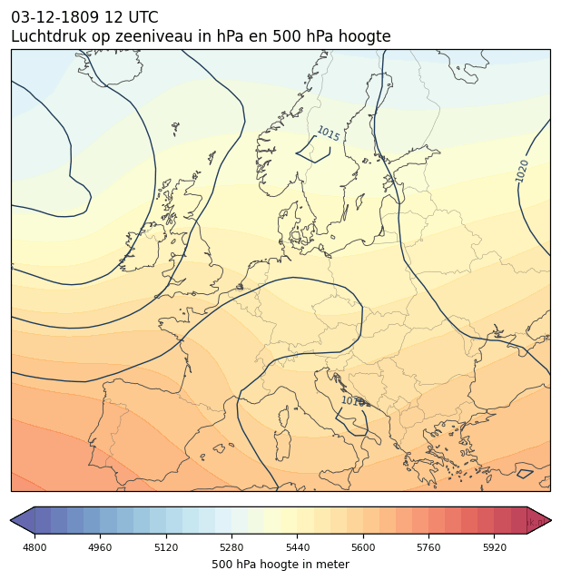 Weerkaart van 3 december 1809 om 12 UTC