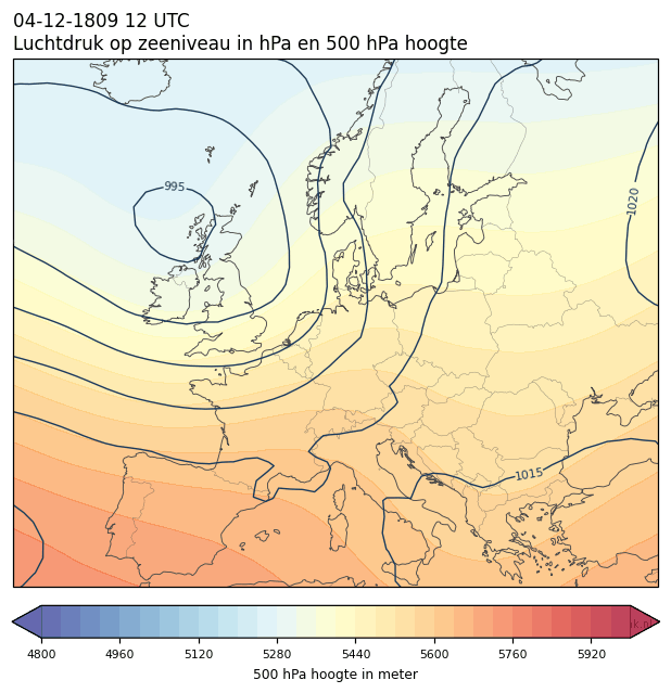 Weerkaart van 4 december 1809 om 12 UTC